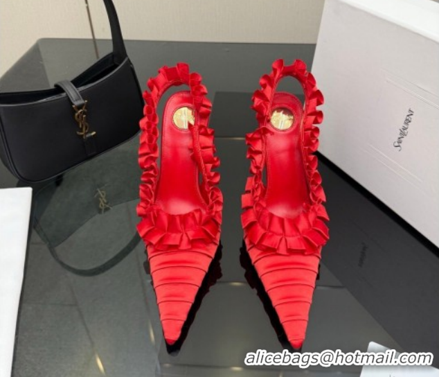 Low Cost Saint Laurent MADELEINE Slingbacks Pump 10.5cm in Silk Taffeta Red2 2026 867272