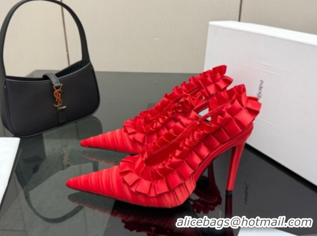 Low Cost Saint Laurent MADELEINE Slingbacks Pump 10.5cm in Silk Taffeta Red2 2026 867272