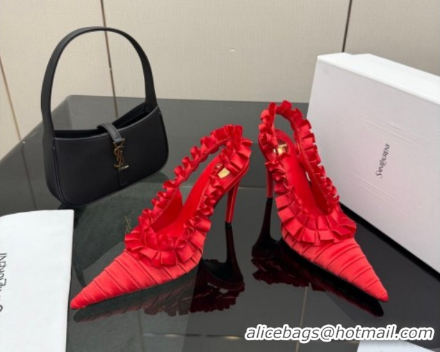 Low Cost Saint Laurent MADELEINE Slingbacks Pump 10.5cm in Silk Taffeta Red2 2026 867272