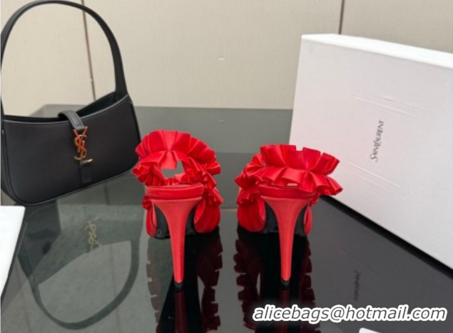 Low Cost Saint Laurent MADELEINE Slingbacks Pump 10.5cm in Silk Taffeta Red2 2026 867272