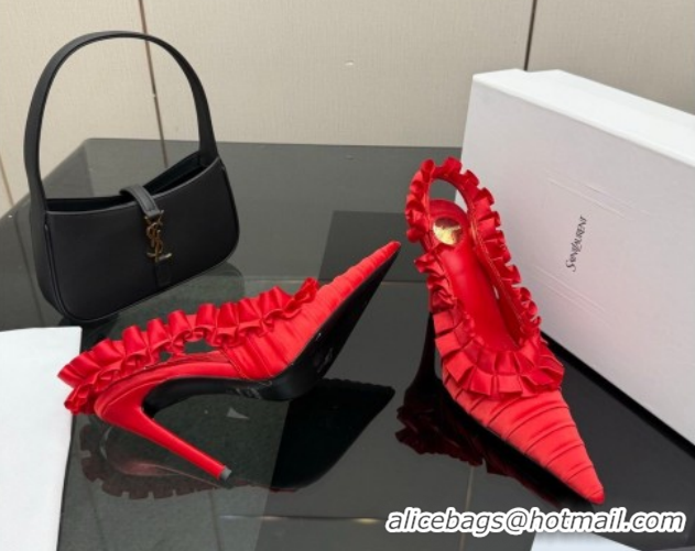 Low Cost Saint Laurent MADELEINE Slingbacks Pump 10.5cm in Silk Taffeta Red2 2026 867272