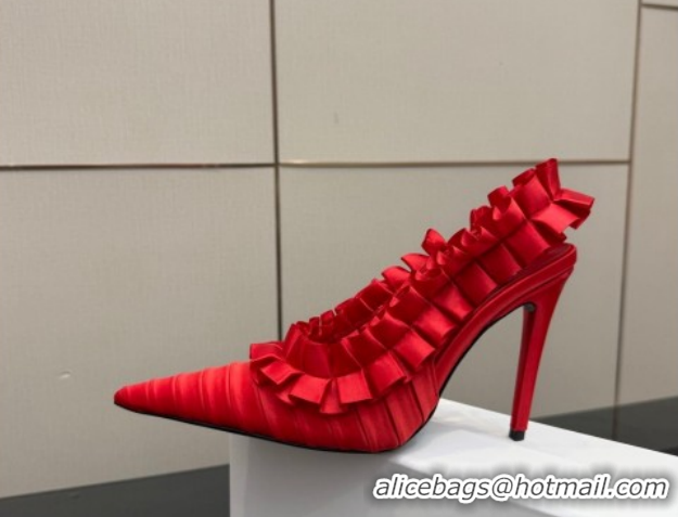 Low Cost Saint Laurent MADELEINE Slingbacks Pump 10.5cm in Silk Taffeta Red2 2026 867272