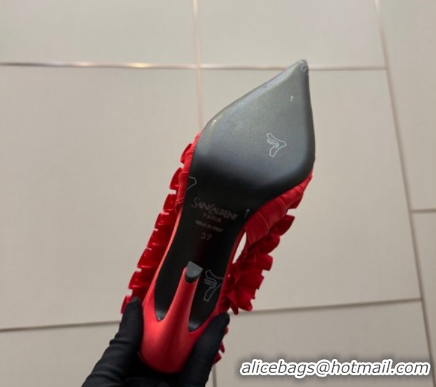 Low Cost Saint Laurent MADELEINE Slingbacks Pump 10.5cm in Silk Taffeta Red2 2026 867272