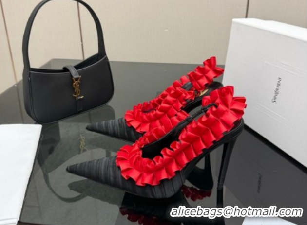 Purchase Saint Laurent MADELEINE Slingbacks Pump 10.5cm in Silk Taffeta Black/Red 2026 867272