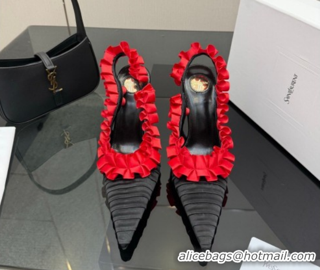 Purchase Saint Laurent MADELEINE Slingbacks Pump 10.5cm in Silk Taffeta Black/Red 2026 867272
