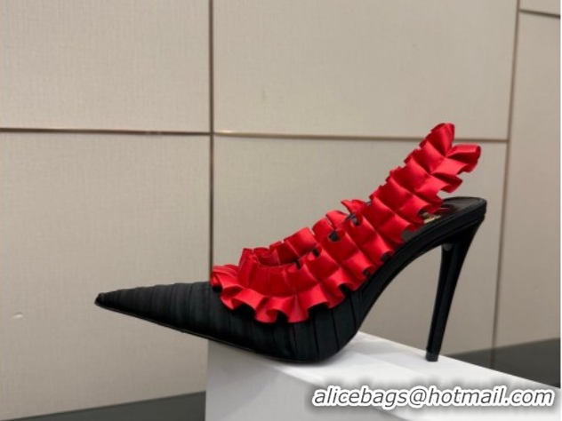 Purchase Saint Laurent MADELEINE Slingbacks Pump 10.5cm in Silk Taffeta Black/Red 2026 867272