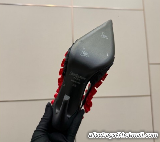 Purchase Saint Laurent MADELEINE Slingbacks Pump 10.5cm in Silk Taffeta Black/Red 2026 867272