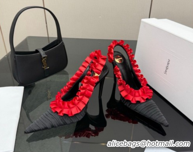 Purchase Saint Laurent MADELEINE Slingbacks Pump 10.5cm in Silk Taffeta Black/Red 2026 867272