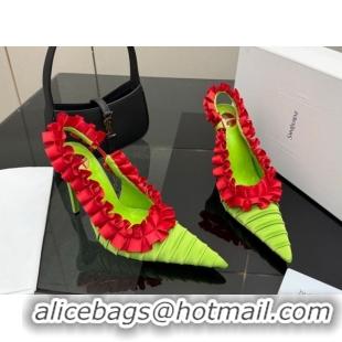 Perfect Saint Laurent MADELEINE Slingbacks Pump 10.5cm in Silk Taffeta Green/Red 2026 867272