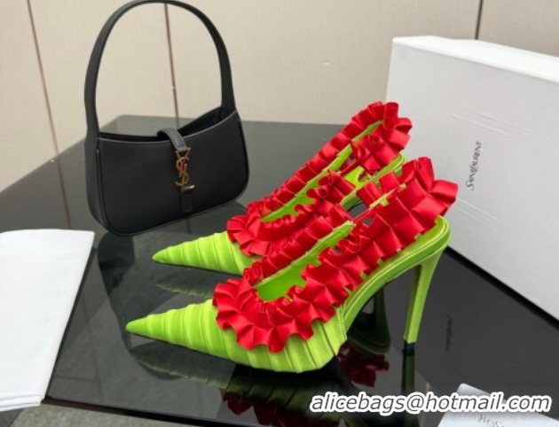 Perfect Saint Laurent MADELEINE Slingbacks Pump 10.5cm in Silk Taffeta Green/Red 2026 867272