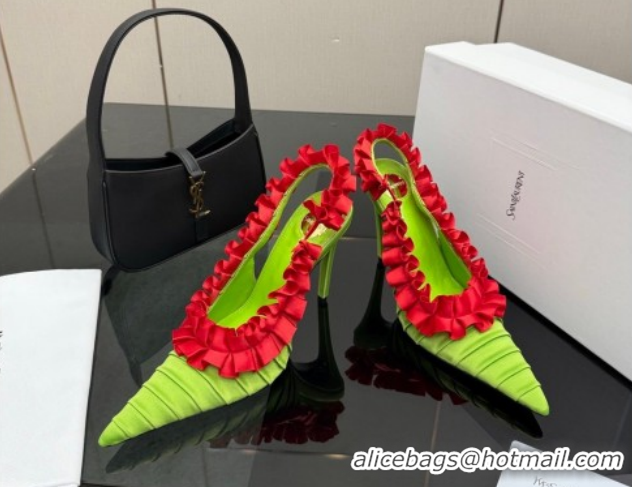 Perfect Saint Laurent MADELEINE Slingbacks Pump 10.5cm in Silk Taffeta Green/Red 2026 867272