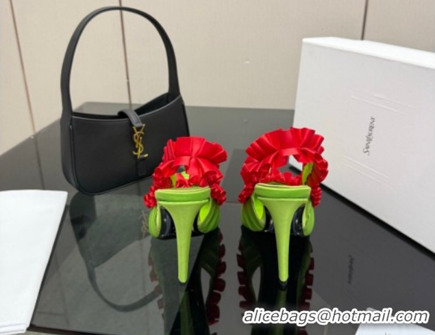 Perfect Saint Laurent MADELEINE Slingbacks Pump 10.5cm in Silk Taffeta Green/Red 2026 867272