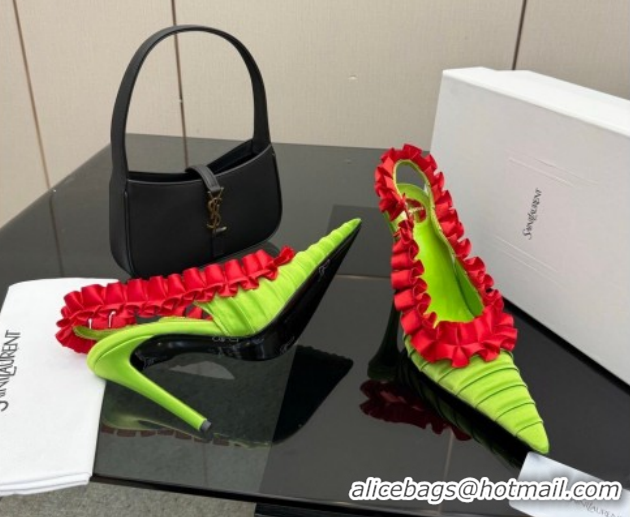 Perfect Saint Laurent MADELEINE Slingbacks Pump 10.5cm in Silk Taffeta Green/Red 2026 867272