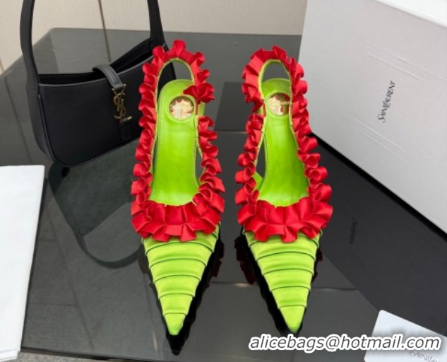 Perfect Saint Laurent MADELEINE Slingbacks Pump 10.5cm in Silk Taffeta Green/Red 2026 867272
