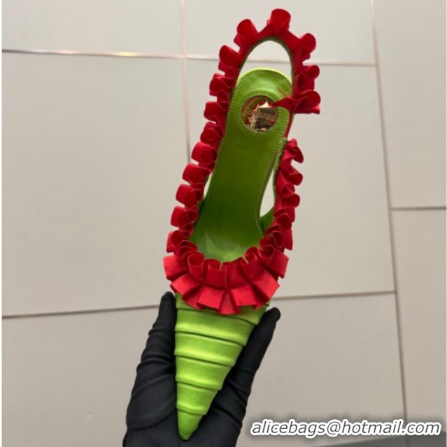 Perfect Saint Laurent MADELEINE Slingbacks Pump 10.5cm in Silk Taffeta Green/Red 2026 867272