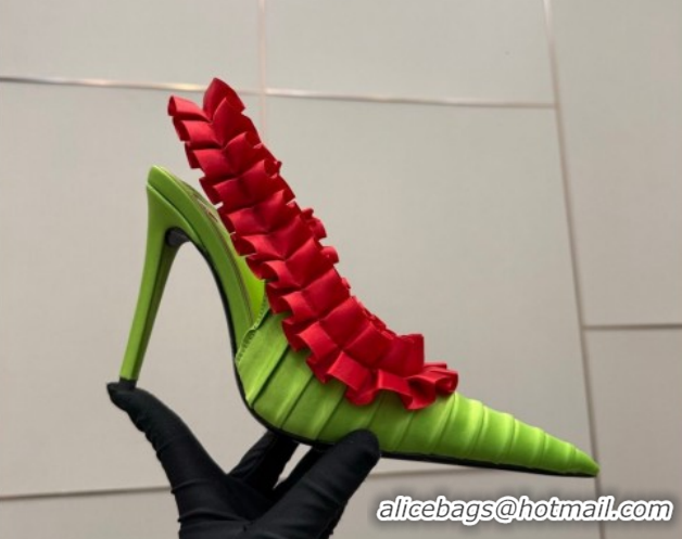 Perfect Saint Laurent MADELEINE Slingbacks Pump 10.5cm in Silk Taffeta Green/Red 2026 867272