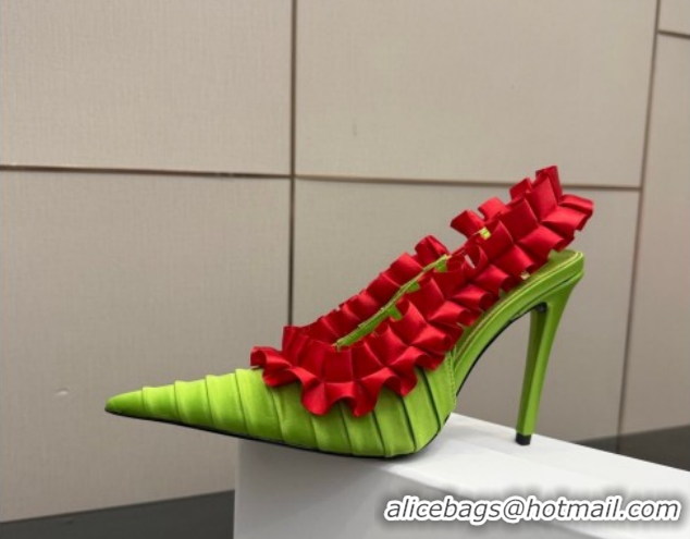 Perfect Saint Laurent MADELEINE Slingbacks Pump 10.5cm in Silk Taffeta Green/Red 2026 867272