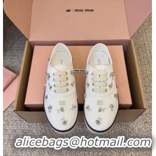 Trendy Design Miu Miu Embroidered Women Sneakers M5621 White