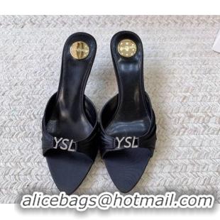 Top Grade Saint Laurent Jerry Heel Slides Sandal 6cm in Satin Crepe Black 2026 8696549