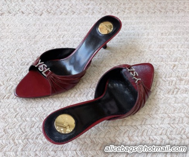 Best Price Saint Laurent Jerry Heel Slides Sandal 6cm in Shiny Leather Red 2026 8696549