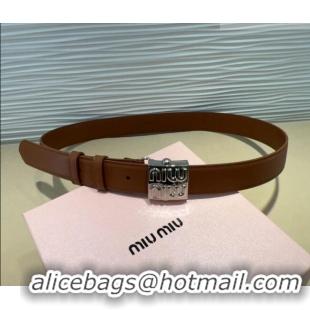 Good Product Miu Miu Calfskin Belt 3cm with Logo Band MM102201 Brown/Silver 2024