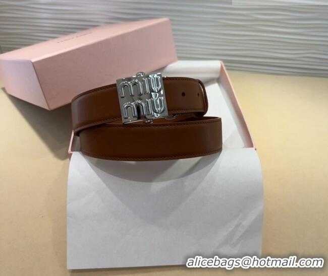 Good Product Miu Miu Calfskin Belt 3cm with Logo Band MM102201 Brown/Silver 2024