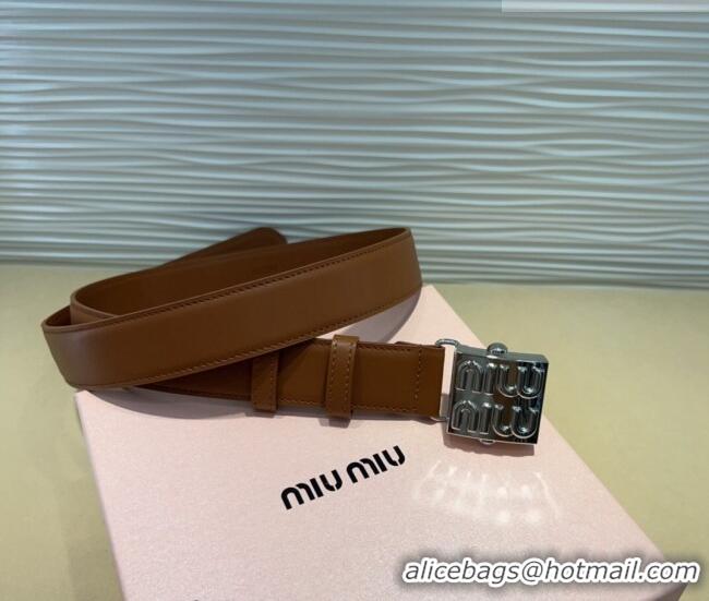Good Product Miu Miu Calfskin Belt 3cm with Logo Band MM102201 Brown/Silver 2024