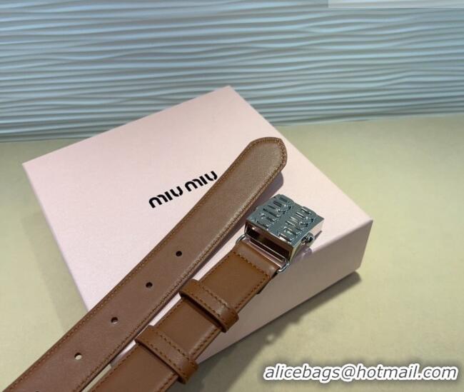 Good Product Miu Miu Calfskin Belt 3cm with Logo Band MM102201 Brown/Silver 2024