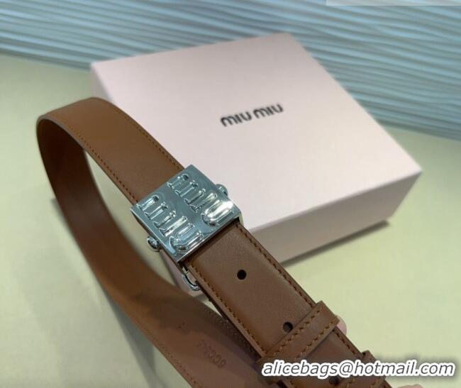 Good Product Miu Miu Calfskin Belt 3cm with Logo Band MM102201 Brown/Silver 2024