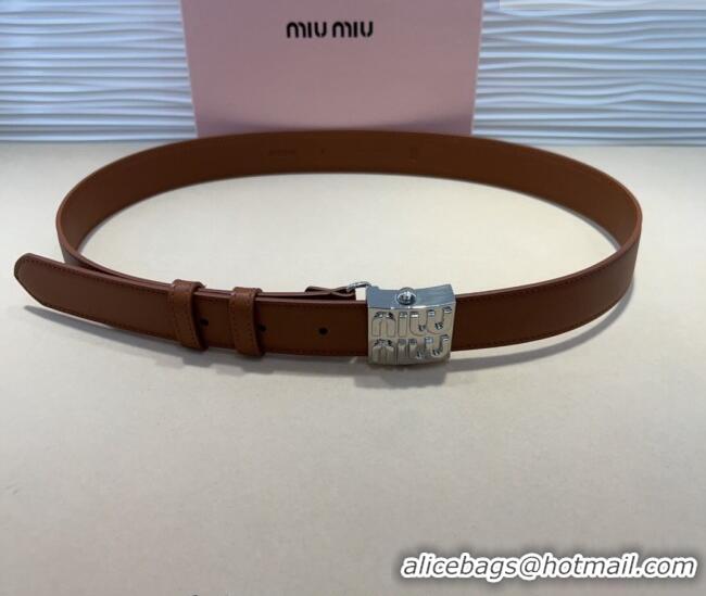 Good Product Miu Miu Calfskin Belt 3cm with Logo Band MM102201 Brown/Silver 2024