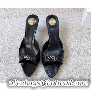 Low Price Saint Laurent Jerry Heel Slides Sandal 6cm in Shiny Leather Black 2026 8696549
