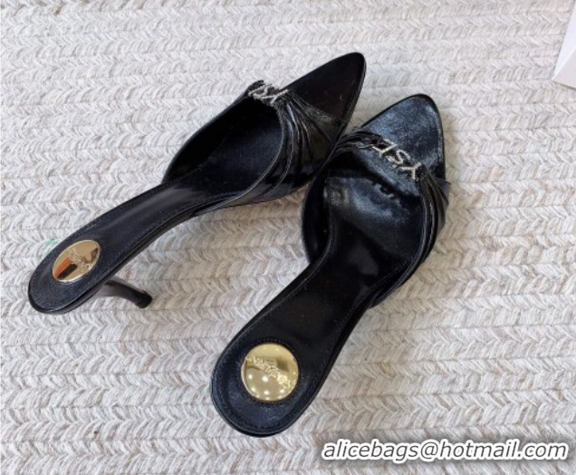 Low Price Saint Laurent Jerry Heel Slides Sandal 6cm in Shiny Leather Black 2026 8696549