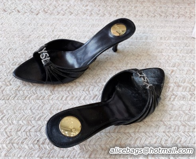 Low Price Saint Laurent Jerry Heel Slides Sandal 6cm in Shiny Leather Black 2026 8696549