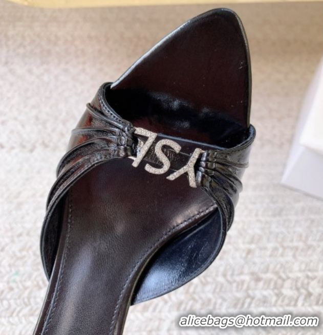 Low Price Saint Laurent Jerry Heel Slides Sandal 6cm in Shiny Leather Black 2026 8696549