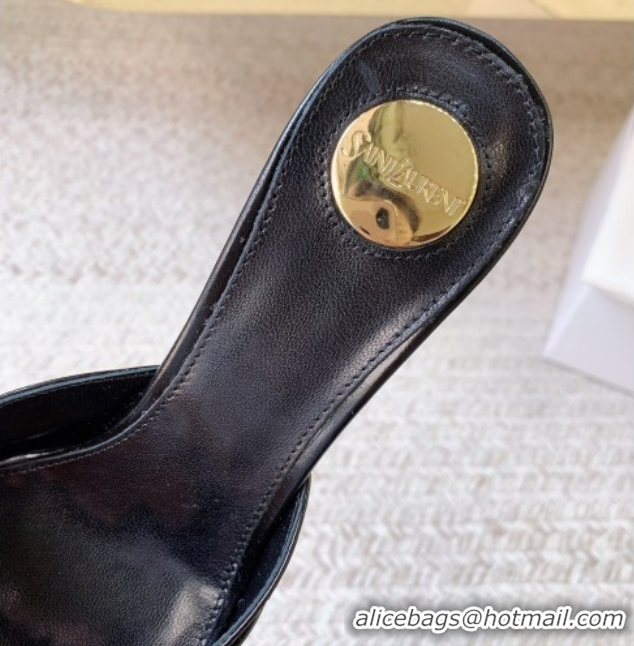 Low Price Saint Laurent Jerry Heel Slides Sandal 6cm in Shiny Leather Black 2026 8696549