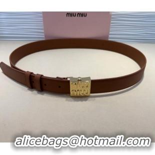 Reasonable Price Miu Miu Calfskin Belt 3cm with Logo Band Buckle MM102201 Brown/Gold 2024