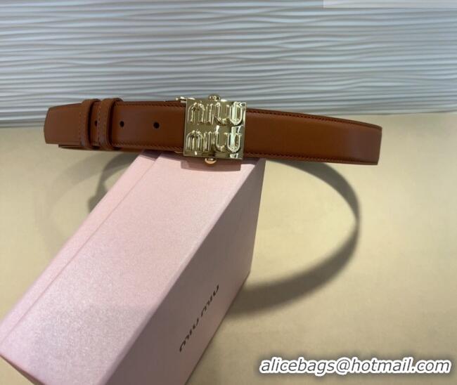 Reasonable Price Miu Miu Calfskin Belt 3cm with Logo Band Buckle MM102201 Brown/Gold 2024
