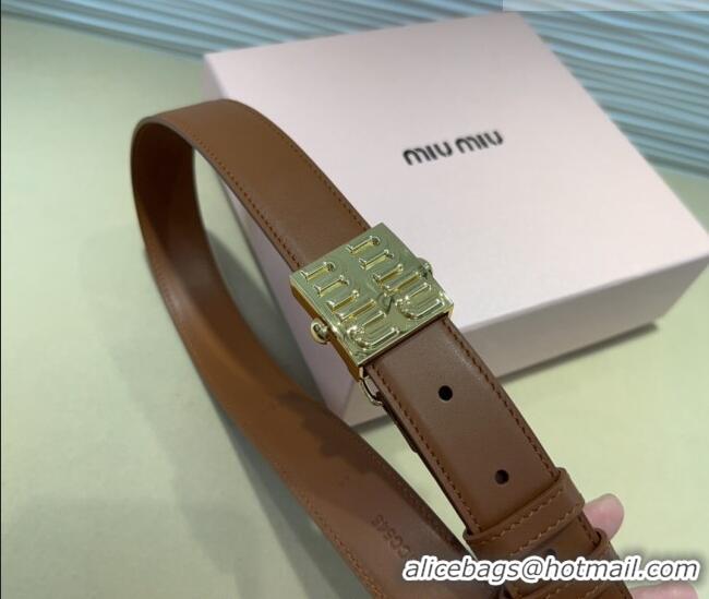Reasonable Price Miu Miu Calfskin Belt 3cm with Logo Band Buckle MM102201 Brown/Gold 2024