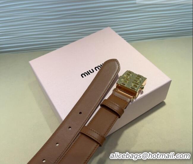 Reasonable Price Miu Miu Calfskin Belt 3cm with Logo Band Buckle MM102201 Brown/Gold 2024