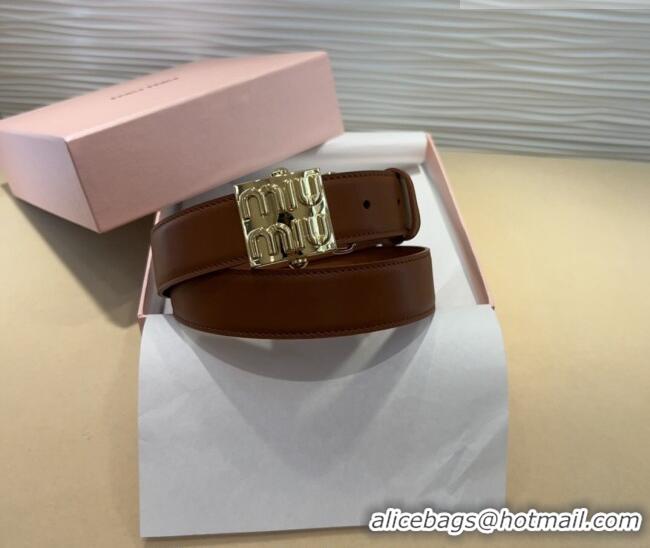 Reasonable Price Miu Miu Calfskin Belt 3cm with Logo Band Buckle MM102201 Brown/Gold 2024