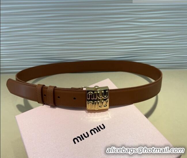 Reasonable Price Miu Miu Calfskin Belt 3cm with Logo Band Buckle MM102201 Brown/Gold 2024