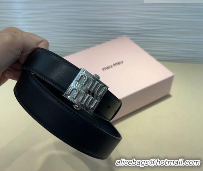Well Crafted Miu Miu Calfskin Belt 3cm with Logo Band Buckle MM102201 Black/Silver 2024