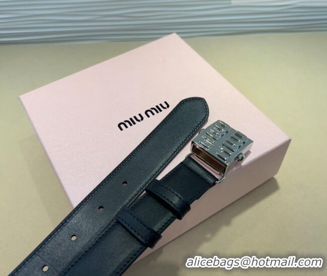 Well Crafted Miu Miu Calfskin Belt 3cm with Logo Band Buckle MM102201 Black/Silver 2024