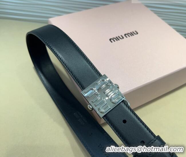 Well Crafted Miu Miu Calfskin Belt 3cm with Logo Band Buckle MM102201 Black/Silver 2024