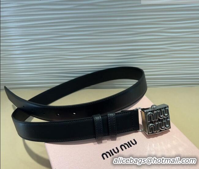 Well Crafted Miu Miu Calfskin Belt 3cm with Logo Band Buckle MM102201 Black/Silver 2024