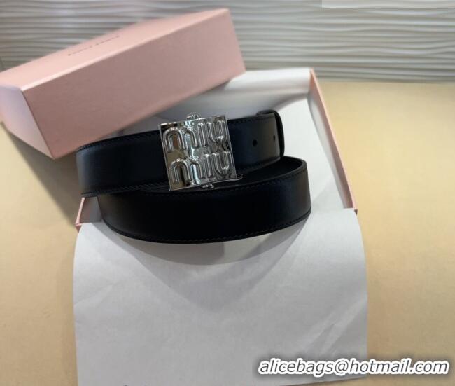 Well Crafted Miu Miu Calfskin Belt 3cm with Logo Band Buckle MM102201 Black/Silver 2024