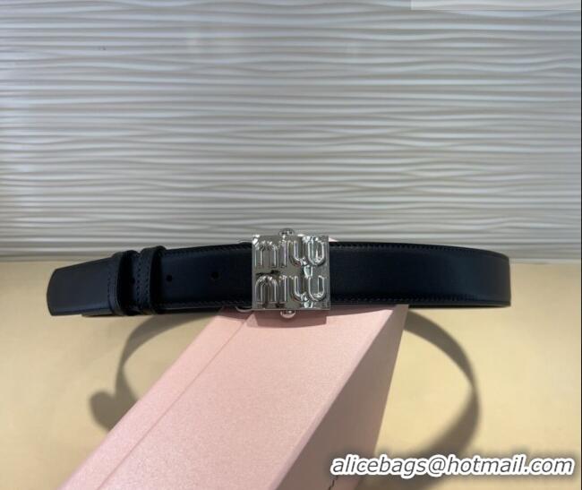 Well Crafted Miu Miu Calfskin Belt 3cm with Logo Band Buckle MM102201 Black/Silver 2024