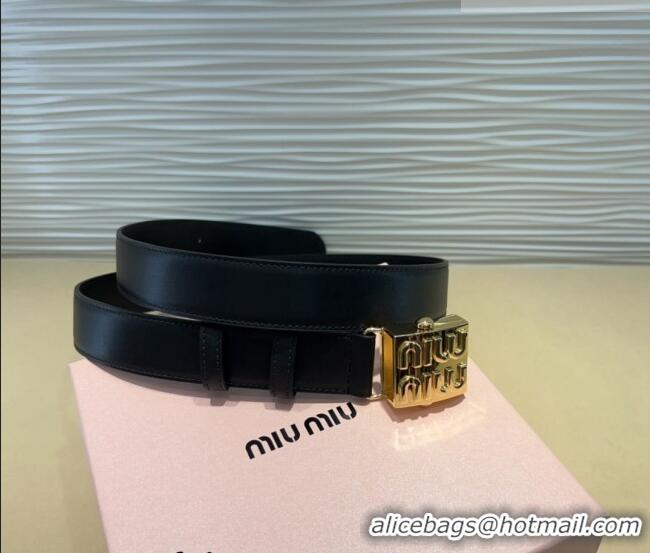Buy Inexpensive Miu Miu Calfskin Belt 3cm with Logo Band Buckle MM102201 Black/Gold 2024