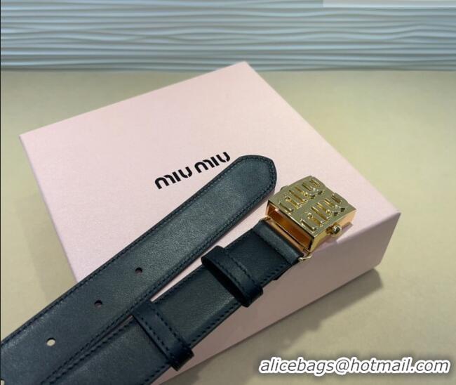Buy Inexpensive Miu Miu Calfskin Belt 3cm with Logo Band Buckle MM102201 Black/Gold 2024