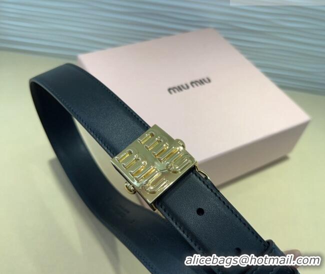 Buy Inexpensive Miu Miu Calfskin Belt 3cm with Logo Band Buckle MM102201 Black/Gold 2024